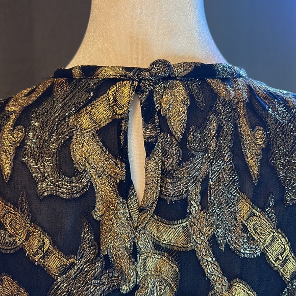 WOMENS SZ XL DBN METALLIC LOOK BLACK & GOLD LONG SLEEVE EVENING WEAR BLOUSE - Picture 4 of 7